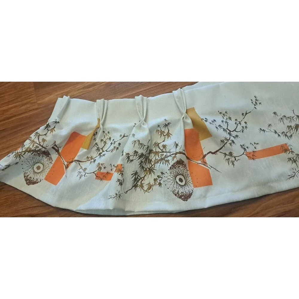 Vintage Asian Atomic Curtain Valance Orange Gold Fiberglass Pinch Pleat 12x84